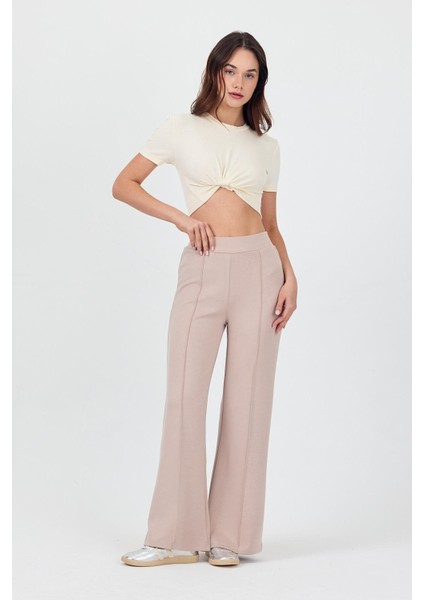 Kadın Likralı Viskon Önü Çımalı Bol Paça Alt