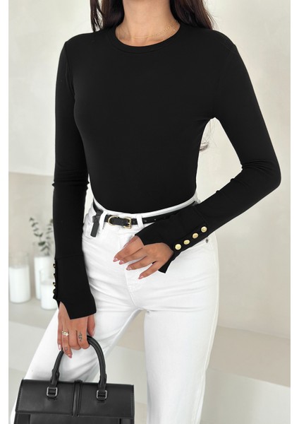 Kadın Bordo Uzun Kollu Bluz – Altın Düğme Detaylı Şık Tasarım