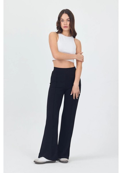 Kadın Likralı Viskon Önü Çımalı Bol Paça Alt