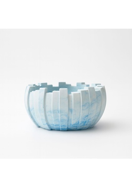 El Yapımı Seramik Saksı – Modern Mavi Mermer Desenli, Özel Tasarım