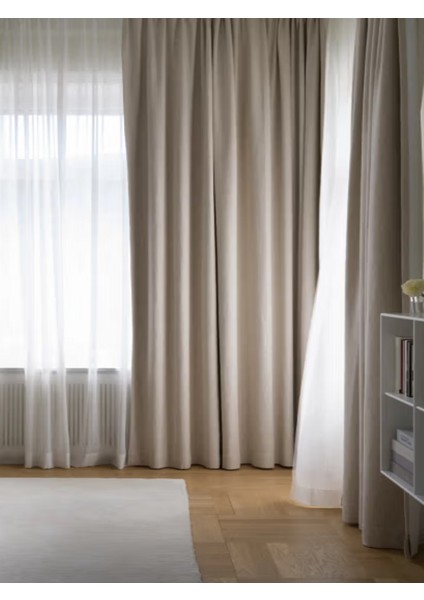 Hasır Keten Fon Perde- Koyu Krem - Pilesiz Düz Dikim - LK70