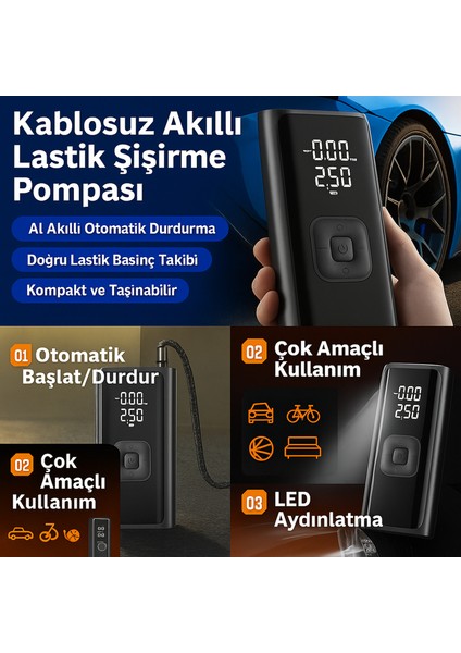 Hava Kompresörü, Araç Kompresörü, Şişirme Pompası, Taşınabilir Hava Kompresörü, Mini Kompresör