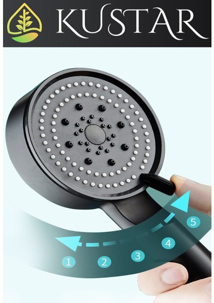 5 Fonksiyonlu Yüksek Basınçlı Spray Modlu Siyah Duş Başlığı Yumuşak Soft Akış Modlu Duş Başlığı fırsatları