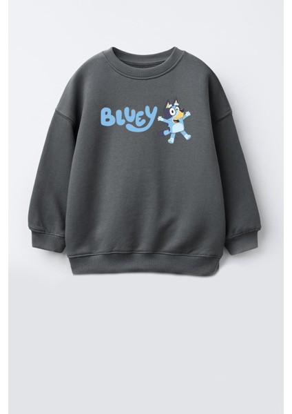 Unisex Çocuk Bluey Baskılı 3 Iplik Kumaş Pamuklu Sweatshirt
