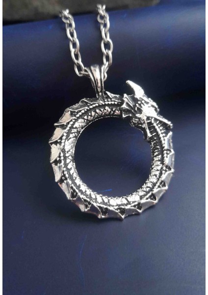 Erkek Kolye Iskandinav Kendini Yiyen Yılan Ejderha Figürlü Kolye