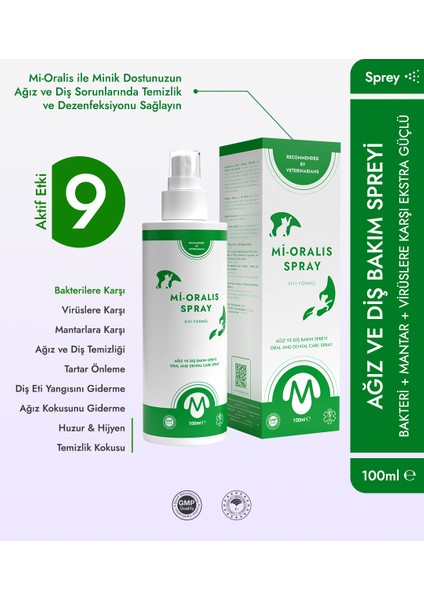 Kedi Köpek Ağız ve Diş Bakım Spreyi 100 ML Hipokloröz Asit Mi-Oralis