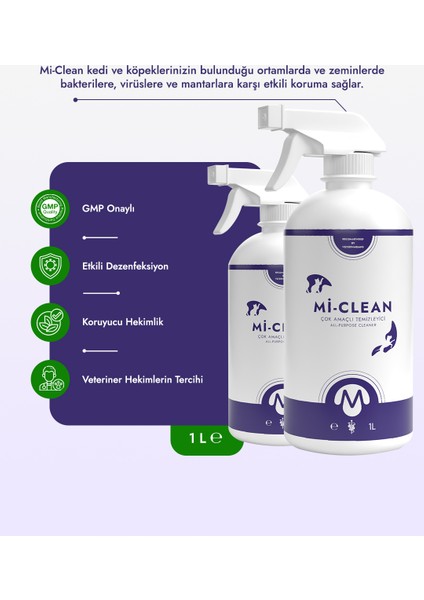 Mi- Clean Kedi Köpekler Için Çok Amaçlı Temizlik Ürünü 1 L modelleri