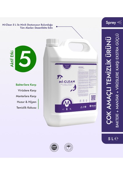 Kedi Köpekler İçin Çok Amaçlı Temizlik Ürünü Mi-Clean 5L