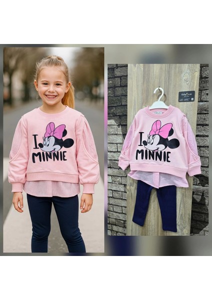 Minnie Baskılı Gömlek Detaylı Ikili Taytlı Takım fırsatları