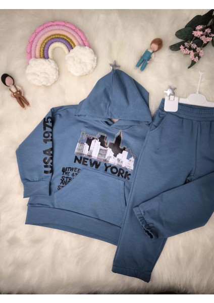 New York Yazı Baskılı Kapüşonlu Erkek Eşofman Takım fırsatları