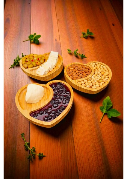 Doğal Ahşap Lüx Bambu 3 Adet Sunumluk Çerezlik Kahvaltı Tabağı Kasesi Premium Çeyiz Seti modelleri