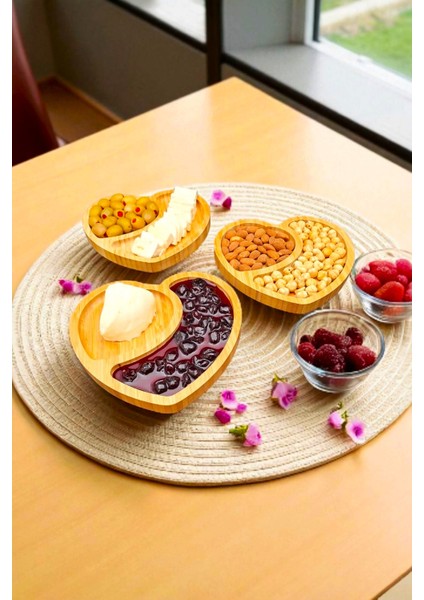 Doğal Ahşap Lüx Bambu 3 Adet Sunumluk Çerezlik Kahvaltı Tabağı Kasesi Premium Çeyiz Seti fırsatları