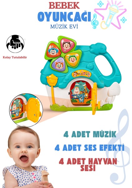 Bebek Oyuncağı Sesli Işıklı Müzik Evi Açılıp Kapanan Kapı ve Ses Efekti