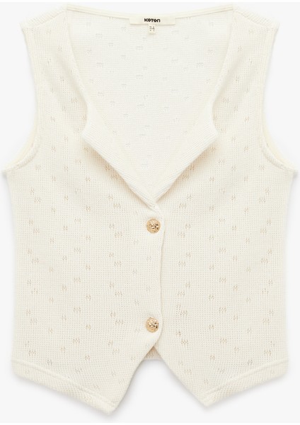 Düğmeli V Yaka Ajurlu Triko Yelek