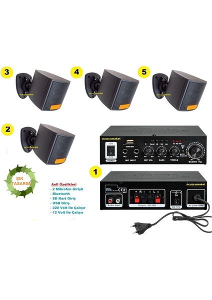 Sütun Hoparlör Seti (1ADET Amfi + 4 Adet Sütun Hoparlör)