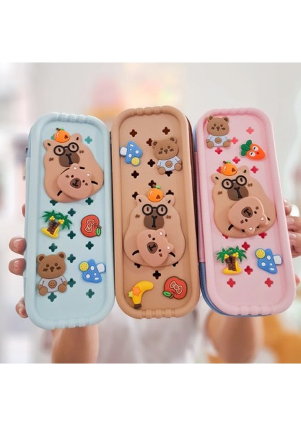 Capybara Figürlü Charm Kalem Kutusu | Kawaii Sevimli Çok Bölmeli Okul Kırtasiye Çantası modelleri