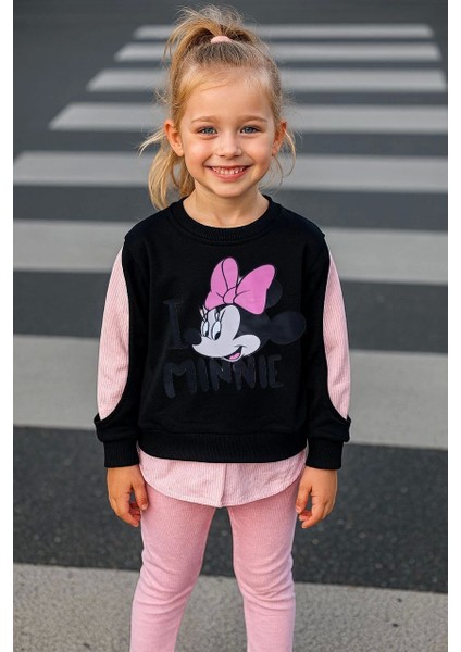 Minnie Baskılı Gömlek Detaylı Ikili Taytlı Takım modelleri