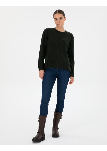 Kadın Koyu Yeşil Comfort Fit Kazak 50316310-VR079 fırsatları