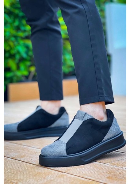 KB-007 Kuback Siyah Gri Siyah Yüksek Taban Tek Bant Bağcıksız Günlük Erkek modelleri