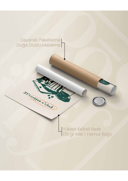 It’s Coffee O’clock – Mutfak Için Illüstrasyon & Modern Kahve Poster