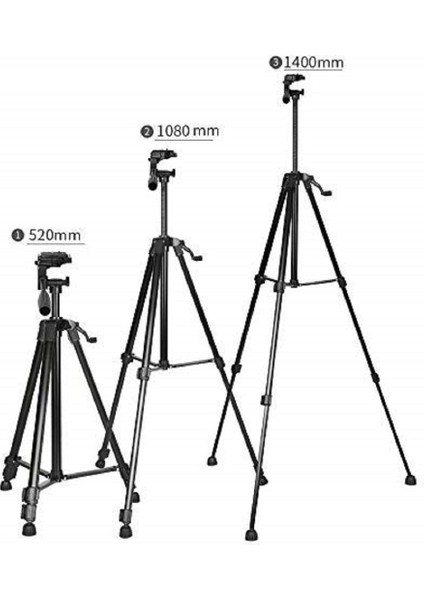 360° Döner Başlıklı Tripod | Telefon Tutucu & Kamera Standı | Ayarlanabilir Yükseklikli, su terazili
