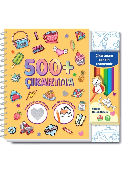 500+ Çocuk Sticker Boyama Kitabı – 6’lı Keçeli Kalem Hediyeli, 2 Sayfa Parlak Sticker’lı Eğitici Etkinlik Kitabı