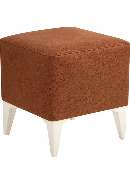 Dekoratif Kare Puf 35X35X45 cm – Kremit Baybface Kumaş, Beyaz Ayaklı Modern Tasarım