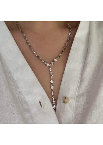 Çelik Ay Güneş Kolye