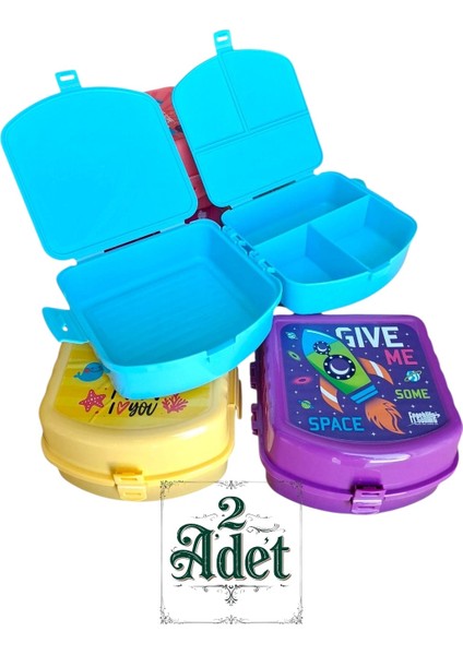 2 Adet Beslenme Kutusu 4bölmeli 2 Katlı Kilitli Beslenme Kabı ( 2 Adet )