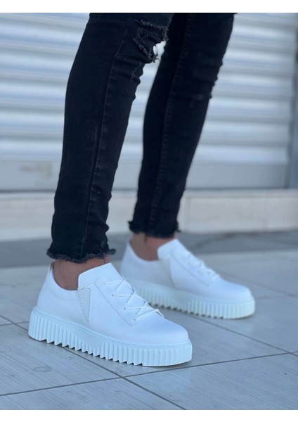KB-X502 Kuback Beyaz Cilt Yüksek Beyaz Taban Bağcık Detaylı Lastikli Günlük Erkek Ayakkabı modelleri