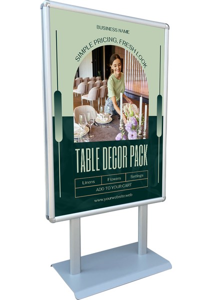 B2 50X70 Sac Tabanlı Çift Taraflı Reklam ve Kaldırım Panosu Gri Eloksal Renk