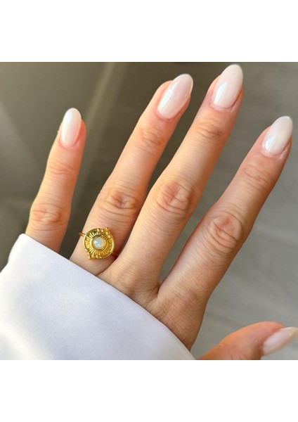 Çelik Opal Taşlı Yüzük