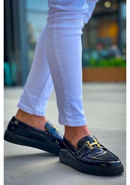 KB-027 Kuback Bağcıksız Kömür Rugan H Günlük Erkek Ayakkabı modelleri