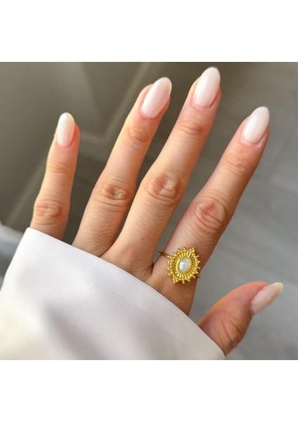 Çelik Opal Taşlı Yüzük