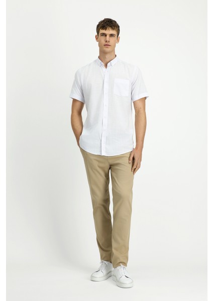 Kısa Kol Relaxed Fit Düğmeli Yaka Keten Görünümlü Pamuk Spor Gömlek fiyatları