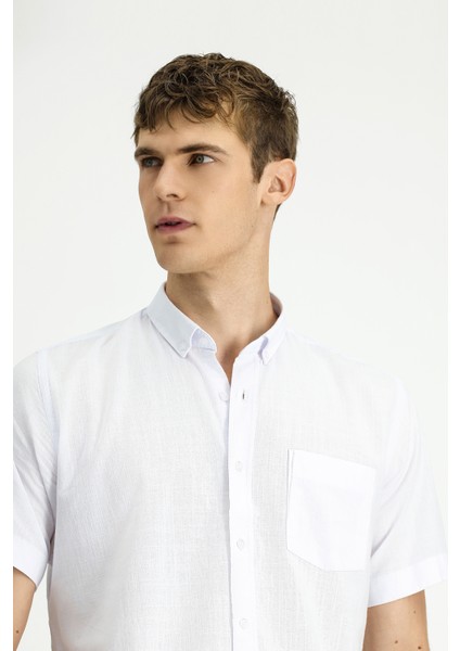 Kısa Kol Relaxed Fit Düğmeli Yaka Keten Görünümlü Pamuk Spor Gömlek fırsatları