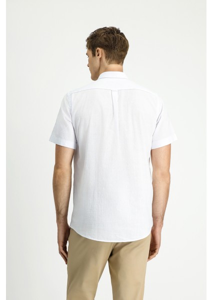 Kısa Kol Relaxed Fit Düğmeli Yaka Keten Görünümlü Pamuk Spor Gömlek indirimleri