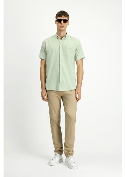 Kısa Kol Relaxed Fit Düğmeli Yaka Keten Görünümlü Pamuk Spor Gömlek fiyatları