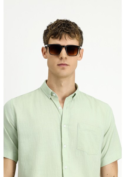 Kısa Kol Relaxed Fit Düğmeli Yaka Keten Görünümlü Pamuk Spor Gömlek modelleri