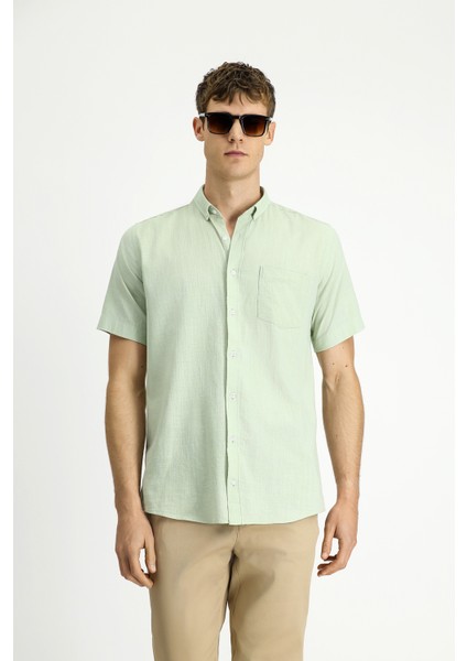 Kısa Kol Relaxed Fit Düğmeli Yaka Keten Görünümlü Pamuk Spor Gömlek fırsatları