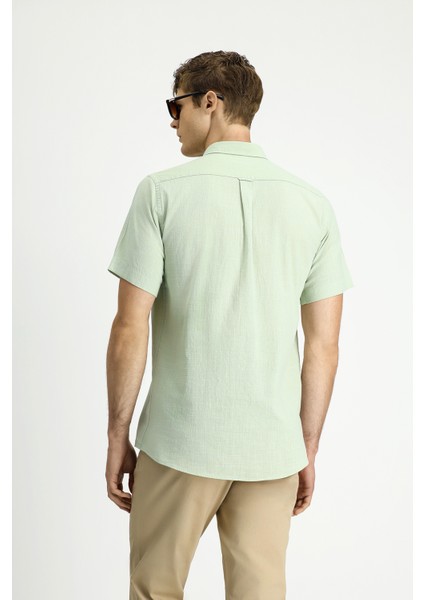 Kısa Kol Relaxed Fit Düğmeli Yaka Keten Görünümlü Pamuk Spor Gömlek indirimleri
