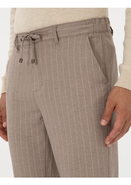 Erkek Bej Çizgili Carrot Fit Beli Lastikli Kordonlu Kanvas Pantolon 50310891-VR011 indirimleri