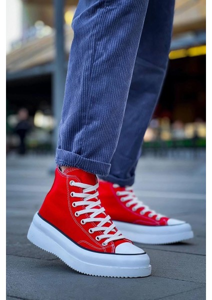 Kb-Cx-3 Kuback Uzun Kırmızı Keten Beyaz Yüksek Taban Spor Ayakkabı