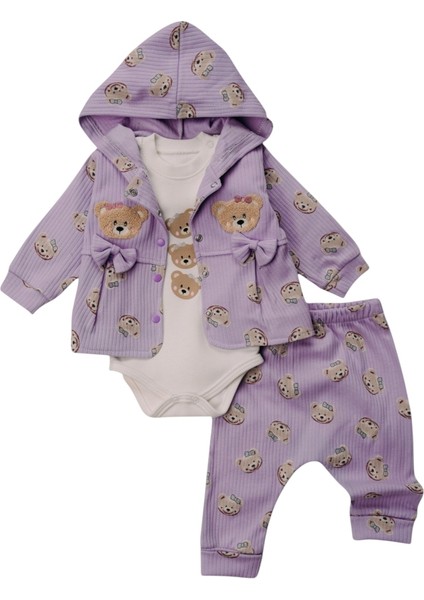 Ayı Süzeneli Üçlü Kız Bebek Takım