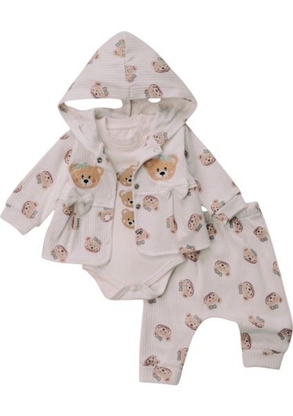 Ayı Süzeneli Üçlü Kız Bebek Takım
