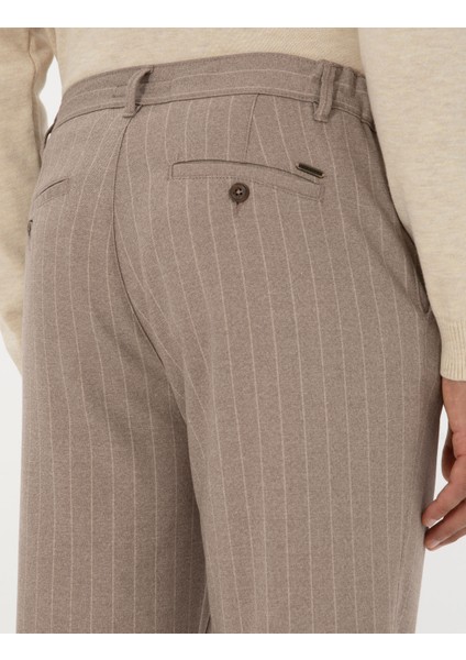 Erkek Bej Çizgili Carrot Fit Beli Lastikli Kordonlu Kanvas Pantolon 50310891-VR011