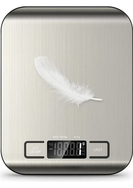 Platin Mutfak Terazisi Paslanmaz Çelik Yüzeyli Hassas Mutfak Tartısı LCD Ekranlı 5 kg Pil Hediyeli indirimleri