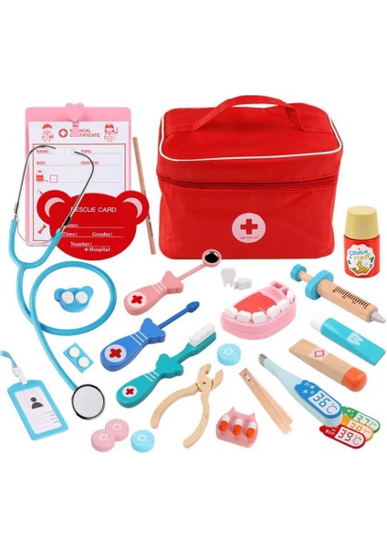 Ahşap Eğitici Doktor Seti, Çocuk Doktor Seti, Doktor Çantası(28 Parça)
