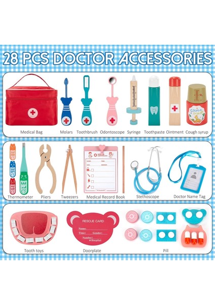 Ahşap Eğitici Doktor Seti, Çocuk Doktor Seti, Doktor Çantası(28 Parça) fiyatları
