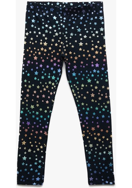 Yıldız Baskılı Beli Lastikli Pamuklu Uzun Lacivert Kız Çocuk Tayt 6WKG40107AK